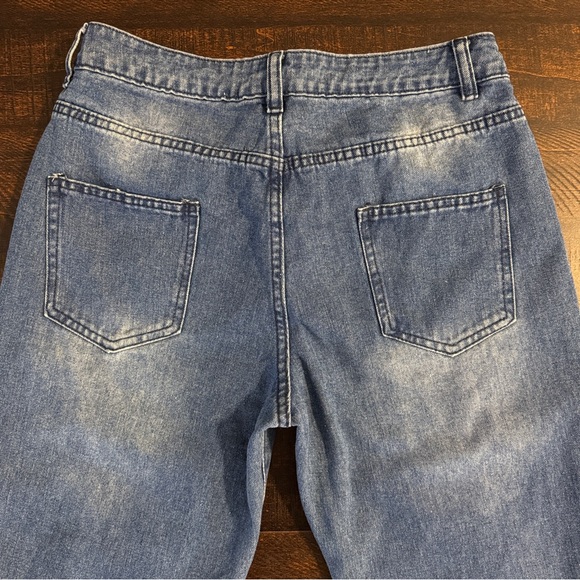 Distressed Baseball Patch Boyfriend Jeans Blue Size 8 - Picture 14 of 17